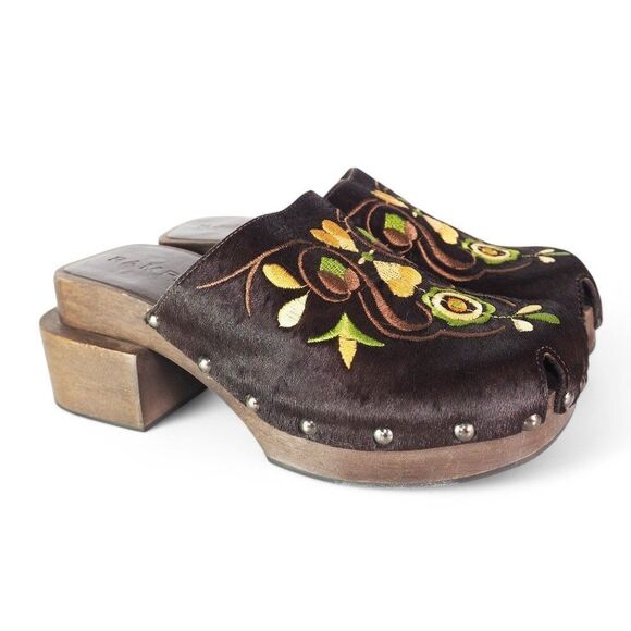 Rampage Keith Vintage Y2K Pony Hair Floral Print Wooden Sole Clogs Women's 5.5 - Picture 4 of 10